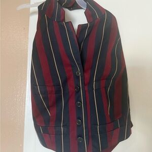 RL Striped Button-Front Vest in Navy and Burgundy